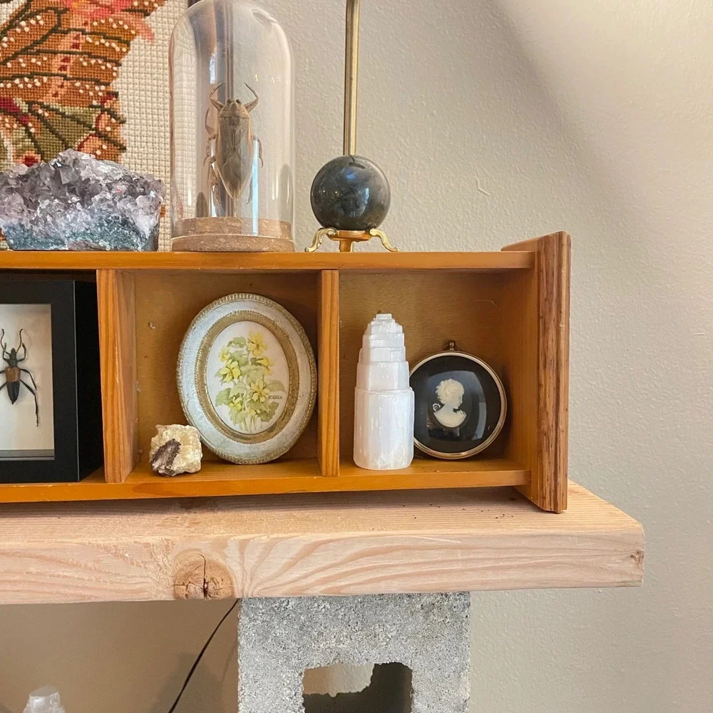 VTG Wood Wall Display Trinket Shelf 32x7x3 Cottagecore Grannycore Farmhouse